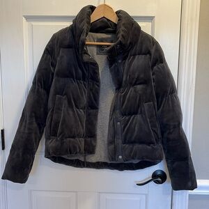 Abercrombie Charcoal Crop Fit Velveteen Puffer Coat